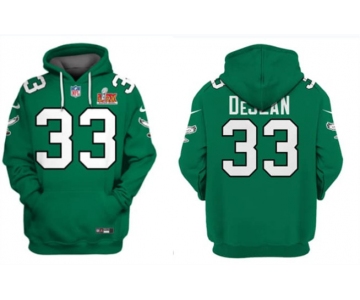 Men's Philadelphia Eagles #33 Cooper DeJean Green 2025 Super Bowl LIX Patch Pullover Hoodie