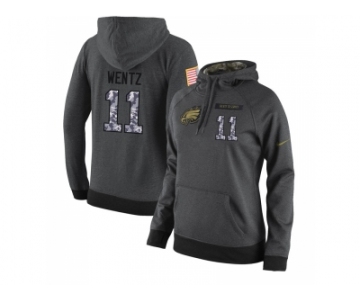 NFL Women's Nike Philadelphia Eagles #11 Carson Wentz Stitched Black Anthracite Salute to Service Player Performance Hoodie