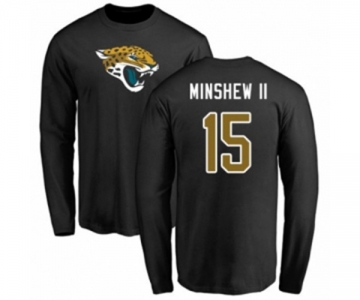 Football Jacksonville Jaguars #15 Gardner Minshew II Black Name & Number Logo Long Sleeve T-Shirt