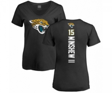 Football Women's Jacksonville Jaguars #15 Gardner Minshew II Black Backer V-Neck T-Shirt