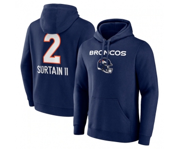 Men's Denver Broncos #2 Pat Surtain II Navy Team Wordmark Name & Number Pullover Hoodie