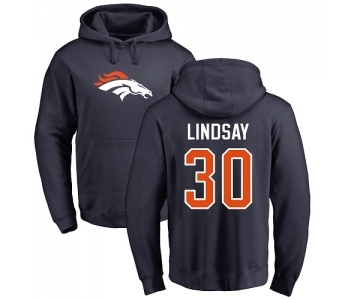 NFL Nike Denver Broncos #30 Phillip Lindsay Navy Blue Name & Number Logo Pullover Hoodie