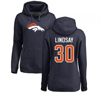 NFL Women's Nike Denver Broncos #30 Phillip Lindsay Navy Blue Name & Number Logo Pullover Hoodie
