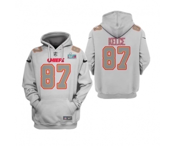 Men's Kansas City Chiefs #87 Travis Kelce Gray Super Bowl LVII Pullover Hoodie