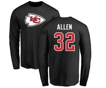 Football Kansas City Chiefs #32 Marcus Allen Black Name & Number Logo Long Sleeve T-Shirt