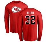 Football Kansas City Chiefs #32 Marcus Allen Red Name & Number Logo Long Sleeve T-Shirt