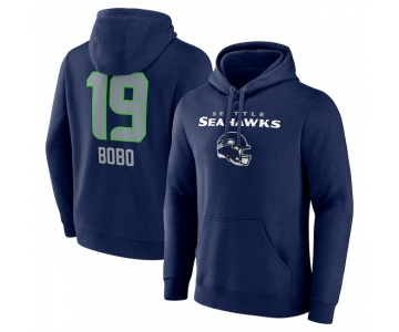 Men's Seattle Seahawks #19 Jake Bobo Navy Team Wordmark Player Name & Number Pullover Hoodie