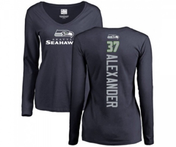 Football Women's Seattle Seahawks #37 Shaun Alexander Navy Blue Backer Long Sleeve T-Shirt