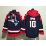 Men's New England Patriots #10 Drake Maye Navy Ageless Must-Have Lace-Up Pullover Hoodie