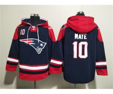 Men's New England Patriots #10 Drake Maye Navy Ageless Must-Have Lace-Up Pullover Hoodie