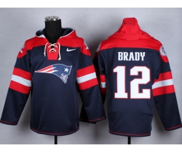 Nike New England Patriots #12 Tom Brady blue jersey(pullover hooded sweatshirt)