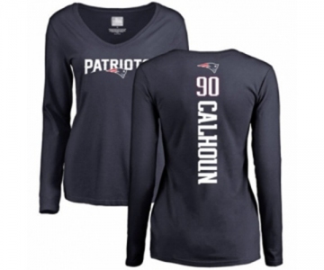 Football Women's New England Patriots #90 Shilique Calhoun Navy Blue Backer Slim Fit Long Sleeve T-Shirt
