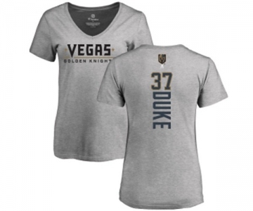 NHL Women Adidas Vegas Golden Knights #37 Reid Duke Gray Backer Slim Fit V-Neck T-Shirt