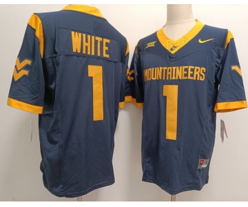 West Virginia Mountaineers #1 White Navy  F.U.S.E Stitched Football Jersey
