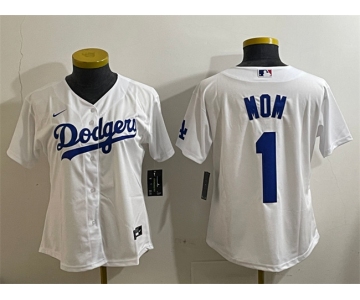 Women's Los Angeles Dodgers #1 Mom White Cool Base Stitched Baseball Jersey
