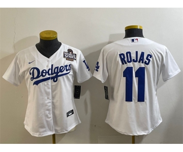 Women's Los Angeles Dodgers #11 Miguel Rojas White 2024 World Series Cool Base Stitched Baseball Jersey