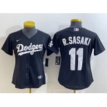 Women's Los Angeles Dodgers #11 Roki Sasaki Black Cool Base Stitched Baseball Jersey
