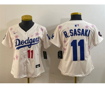 Women's Los Angeles Dodgers #11 Roki Sasaki Cream 2025 Tokyo Series Limited Stitched Baseball Jersey