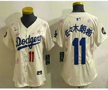 Women's Los Angeles Dodgers #11 Roki Sasaki Cream Japanese 2025 Tokyo Series Limited Jersey