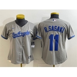 Womens Los Angeles Dodgers #11 Roki Sasaki Grey Cool Base Stitched Baseball Jersey