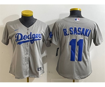 Women's Los Angeles Dodgers #11 Roki Sasaki Grey Cool Base Stitched Baseball Jersey