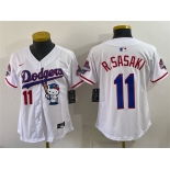 Women's Los Angeles Dodgers #11 Roki Sasaki White Hello Kitty Night 2025 World Series Champions Patch Stitched Baseball Jersey Women's Los Angeles Dodgers #11 Roki Sasaki White Hello Kitty Night 2025 World Series Champions Patch Stitched Baseball Jersey
