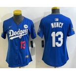 Women's Los Angeles Dodgers #13 Max Muncy Number Blue 2024 World Series With Fernando 34 Fashion Limited Stitched Jersey