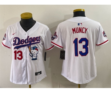 Women's Los Angeles Dodgers #13 Max Muncy White Hello Kitty Night 2025 World Series Champions Patch Stitched Baseball Jersey