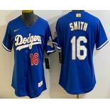 Women's Los Angeles Dodgers #16 Will Smith Blue 2026 Gold Collection Stadium Jersey Women's Los Angeles Dodgers #16 Will Smith Blue 2026 Gold Collection Stadium Jersey