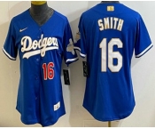 Women's Los Angeles Dodgers #16 Will Smith Blue 2026 Gold Collection Stadium Jersey Women's Los Angeles Dodgers #16 Will Smith Blue 2026 Gold Collection Stadium Jersey