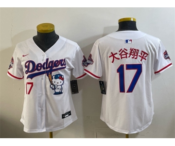Women's Los Angeles Dodgers #17 大谷翔平 White Hello Kitty Night 2025 World Series Champions Patch Stitched Baseball Jersey