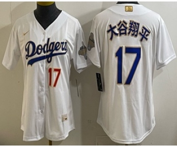 Women's Los Angeles Dodgers #17 大谷翔平 White Japanese 2026 Gold Collection Limited Jersey