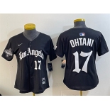 Women's Los Angeles Dodgers #17 Shohei Ohtani Black 2025 World Series Champions LA Gothic Edition Limited Stitched Baseball Jersey Women's Los Angeles Dodgers #17 Shohei Ohtani Black 2025 World Series Champions LA Gothic Edition Limited Stitched Baseball Jersey