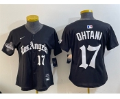 Women's Los Angeles Dodgers #17 Shohei Ohtani Black 2025 World Series Champions LA Gothic Edition Limited Stitched Baseball Jersey Women's Los Angeles Dodgers #17 Shohei Ohtani Black 2025 World Series Champions LA Gothic Edition Limited Stitched Baseball Jersey