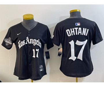 Women's Los Angeles Dodgers #17 Shohei Ohtani Black 2025 World Series Champions LA Gothic Edition Limited Stitched Baseball Jersey