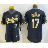 Women's Los Angeles Dodgers #17 Shohei Ohtani Black Gold 2024 World Series 34 Patch Stitched Cool Base Jersey