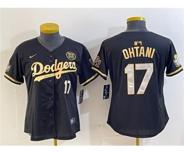 Women's Los Angeles Dodgers #17 Shohei Ohtani Black Gold 2024 World Series With Fernando Patch Vapor Limited Stitched Baseball Jersey
