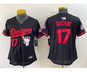 Women's Los Angeles Dodgers #17 Shohei Ohtani Black Hello Kitty Night 2025 World Series Champions Patch Stitched Baseball Jersey