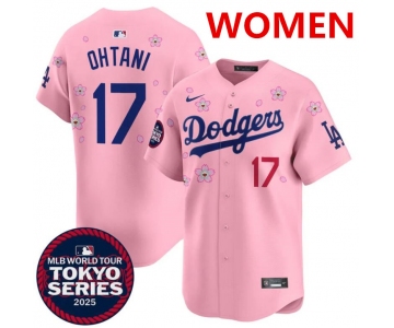 Women's Los Angeles Dodgers #17 Shohei Ohtani Pink 2025 Tokyo Series Limited Stitched Baseball Jersey