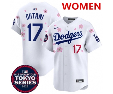 Women's Los Angeles Dodgers #17 Shohei Ohtani White 2025 Tokyo Series Limited Stitched Baseball Jersey