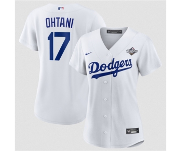 Women's Los Angeles Dodgers #17 Shohei Ohtani White 2025 World Series Home Cool Base Stitched Baseball Jersey