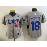 Women's Los Angeles Dodgers #18 山本由伸 Grey 2025 World Series Patch Limited Stitched Baseball Jersey Women's Los Angeles Dodgers #18 山本由伸 Grey 2025 World Series Patch Limited Stitched Baseball Jersey