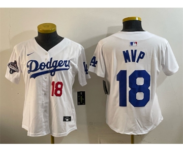 Women's Los Angeles Dodgers #18 MVP White 2025 World Series Champions Patch Limited Stitched Baseball Jersey