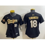 Women's Los Angeles Dodgers #18 Yoshinobu Yamamoto Black Gold 2025 World Series Champions Patch Limited Stitched Baseball Jersey Women's Los Angeles Dodgers #18 Yoshinobu Yamamoto Black Gold 2025 World Series Champions Patch Limited Stitched Baseball Jersey