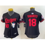 Women's Los Angeles Dodgers #18 Yoshinobu Yamamoto Black Hello Kitty Night 2025 World Series Champions Patch Stitched Baseball Jersey Women's Los Angeles Dodgers #18 Yoshinobu Yamamoto Black Hello Kitty Night 2025 World Series Champions Patch Stitched Baseball Jersey