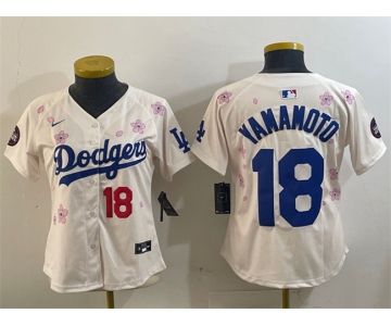 Women's Los Angeles Dodgers #18 Yoshinobu Yamamoto Cream 2025 Tokyo Series Limited Stitched Baseball Jersey