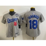 Women's Los Angeles Dodgers #18 Yoshinobu Yamamoto Grey 2025 World Series Patch Limited Stitched Baseball Jersey Women's Los Angeles Dodgers #18 Yoshinobu Yamamoto Grey 2025 World Series Patch Limited Stitched Baseball Jersey