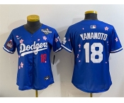 Women's Los Angeles Dodgers #18 Yoshinobu Yamamoto Royal 2025 World Series Patch Tokyo Series Limited Stitched Baseball Jersey Women's Los Angeles Dodgers #18 Yoshinobu Yamamoto Royal 2025 World Series Patch Tokyo Series Limited Stitched Baseball Jersey