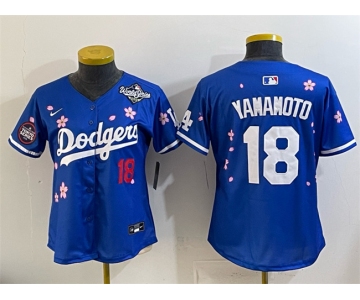 Women's Los Angeles Dodgers #18 Yoshinobu Yamamoto Royal 2025 World Series Patch Tokyo Series Limited Stitched Baseball Jersey