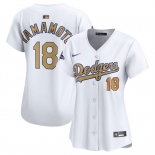 Women's Los Angeles Dodgers #18 Yoshinobu Yamamoto White 2025 Gold Collection Limited Stitched Baseball Jersey